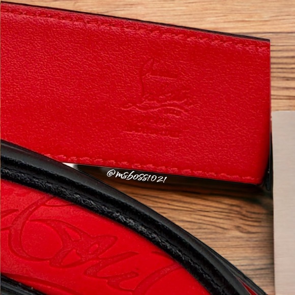 Christian Louboutin LOUBI Logo Spike Studded Leather Belt Black Gold - Picture 3 of 10